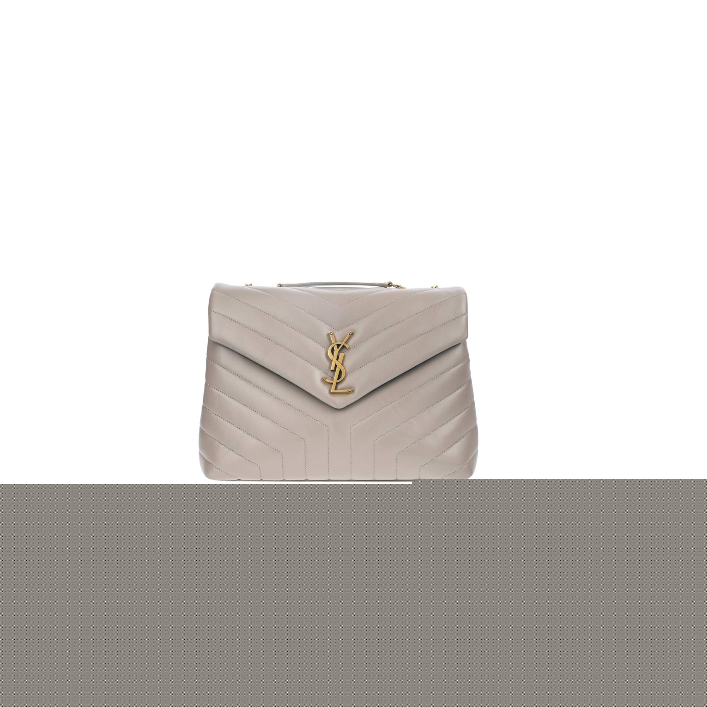 YSL SAINT LAURENT LOULOU GREYISH BROWN MEDIUM SHOULDER BAG IN QUILTED LEATHER 392288 (32*22*11cm)
